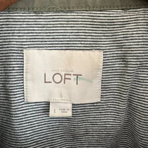 LOFT Utility Jacket Military Green Cotton Full Zip Cinched - L - Picture 4 of 7